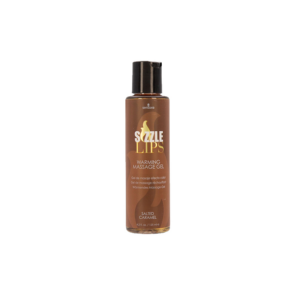 Sizzle Lips gel de massage chauffant de Sensuva à saveur de caramel salé - contenant de 4.2 oz